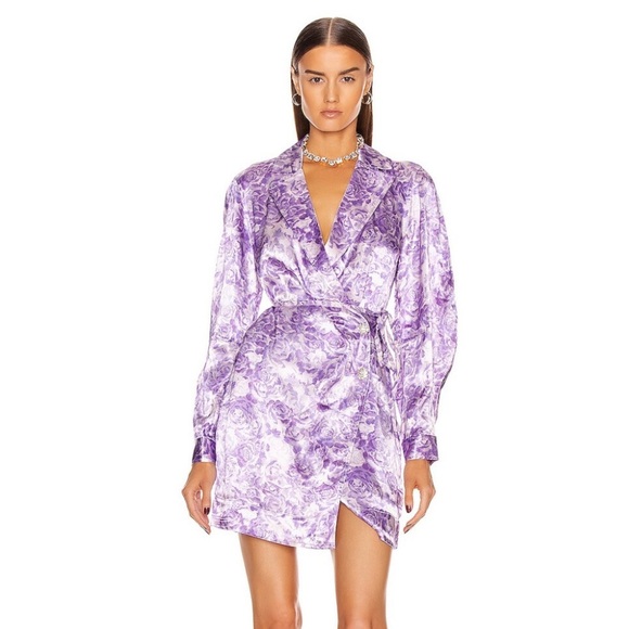 GANNI Crystal-Embellished Floral-Print Satin Mini Wrap
Dress 38 Lilac purple - Picture 1 of 10